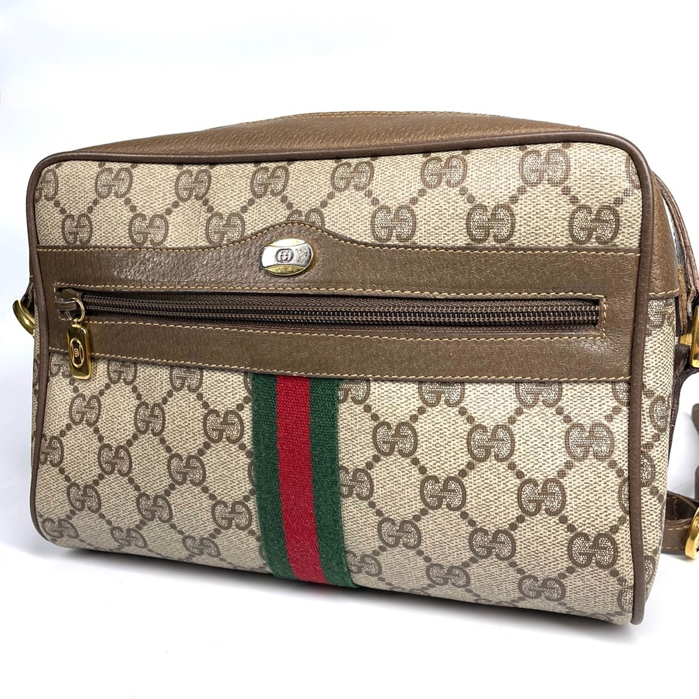🔴SOLD🔴GUCCI Vintage Sherry Line GG Web PVC Canvas Browns Crossbody Bag - Picture 4 of 16